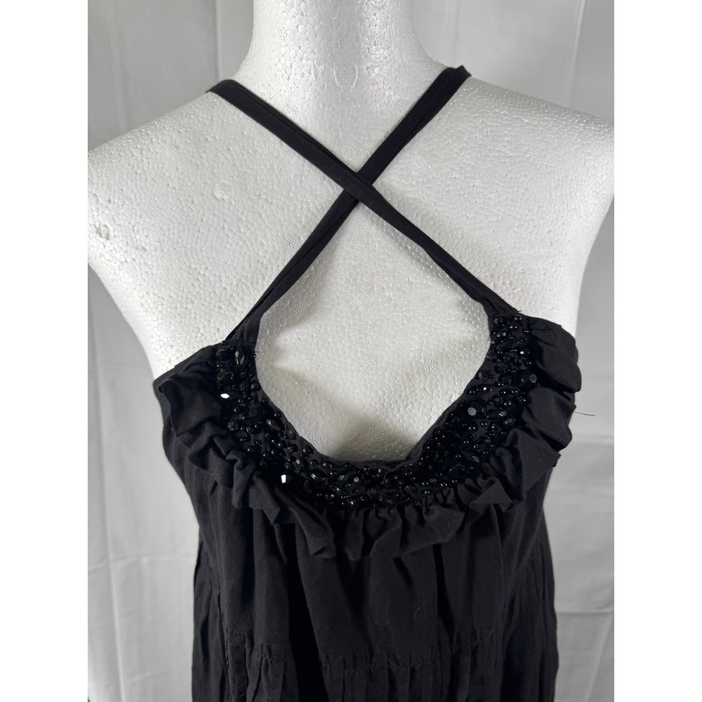 Kensie Pretty Black Dress Halter Neck Beaded Ruffle Sleeveless Casual Medium - Picture 2 of 8